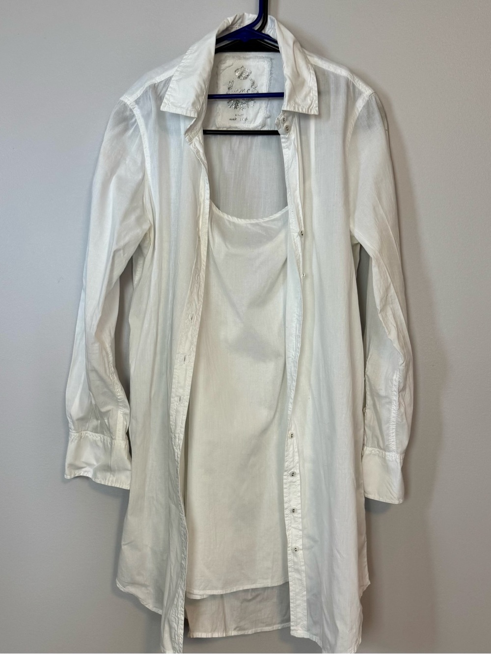 Classic White Button-Down Shirt Dress with Inner Tank
